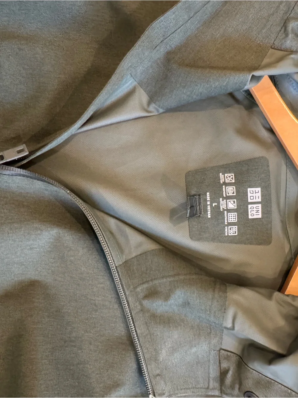 Grey Uni-qlo rain jacket